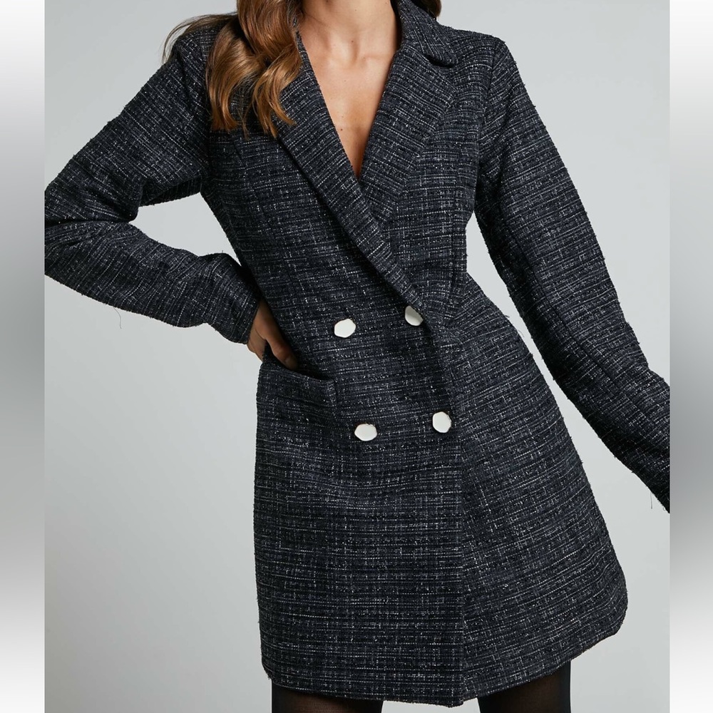 Brand new Showpo Bjorn Mini Dress - Double Breasted Tweed Blazer Dress in Black